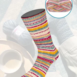 Meilenweit 100 Socktober 4328 Jeans/Geel/Fuchsia/Ecru - Afbeelding 1