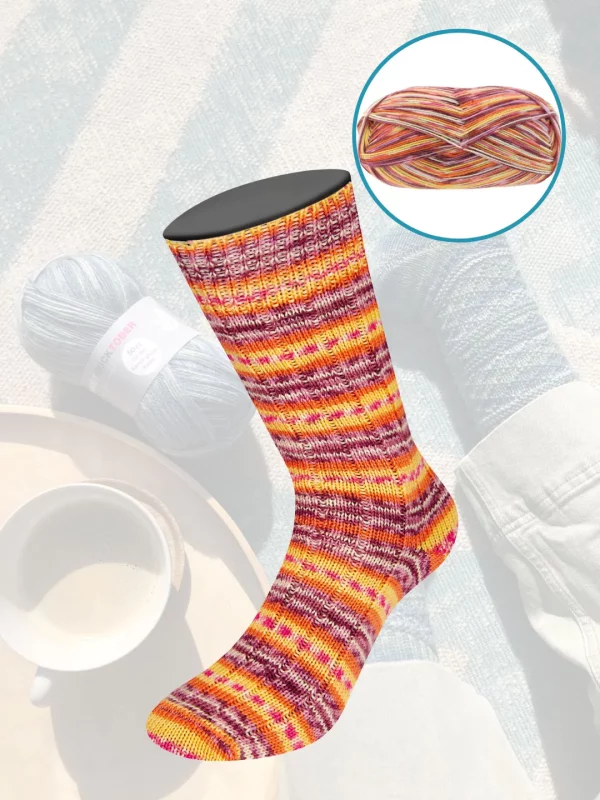 Meilenweit 100 Socktober 4330 Geel/Ecru/Roze/Oranje Meilenweit 100 Socktober 4330 Geel/Ecru/Roze/Oranje
