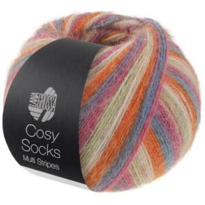Cosy Socks Multi Stripes 154 Donkergrijs/Grijsblauw/Fuchsia/Lichtgroen/ Crème/Oranje - Afbeelding 1