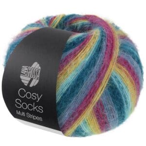 Cosy Socks Multi Stripes 155 Donkerpetrol/Lichtturkoois/Geel/Orchidee/Grijsviolet